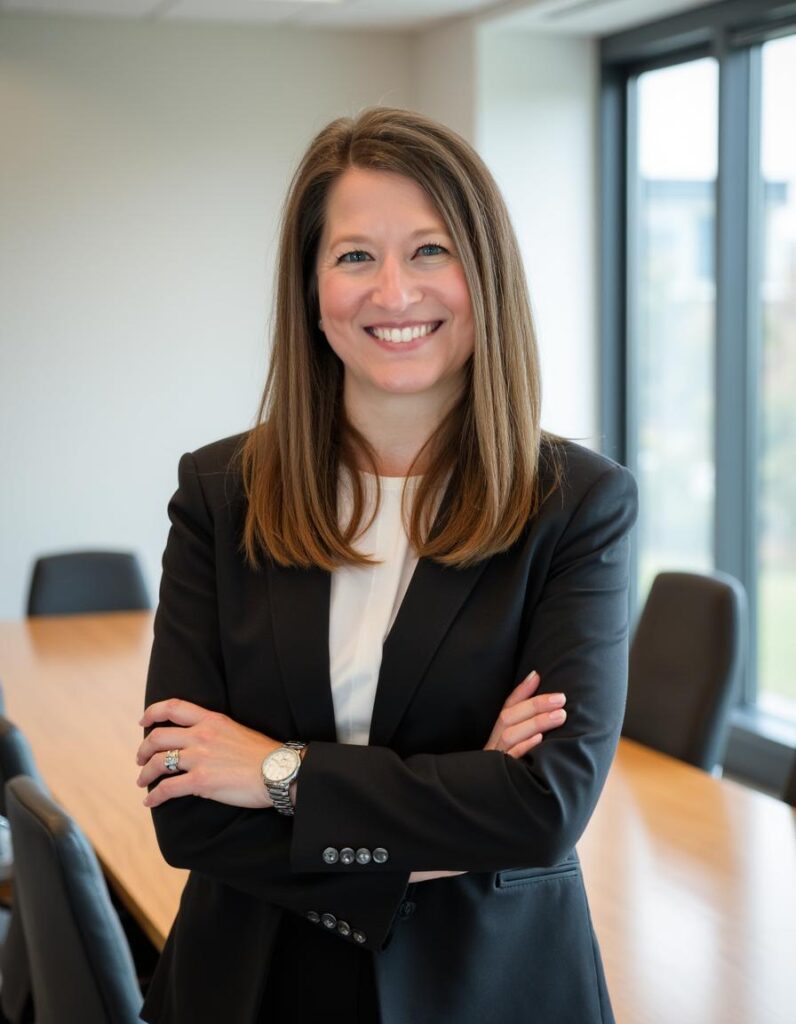 Wendy Herrmann smiling and standing in conference room